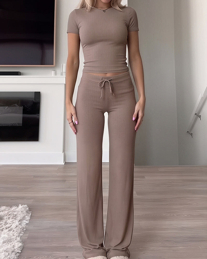 Short Sleeve Drawstring Lounge Set