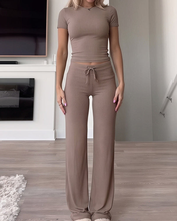 Short Sleeve Drawstring Lounge Set