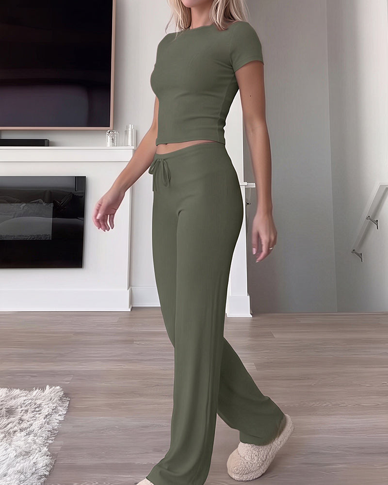 Short Sleeve Drawstring Lounge Set
