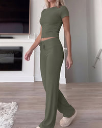Short Sleeve Drawstring Lounge Set