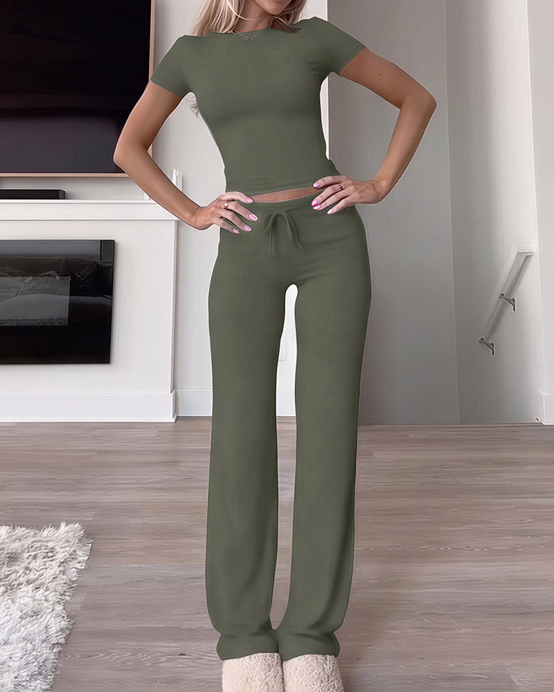 Short Sleeve Drawstring Lounge Set