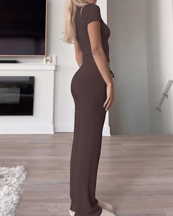 Short Sleeve Drawstring Lounge Set