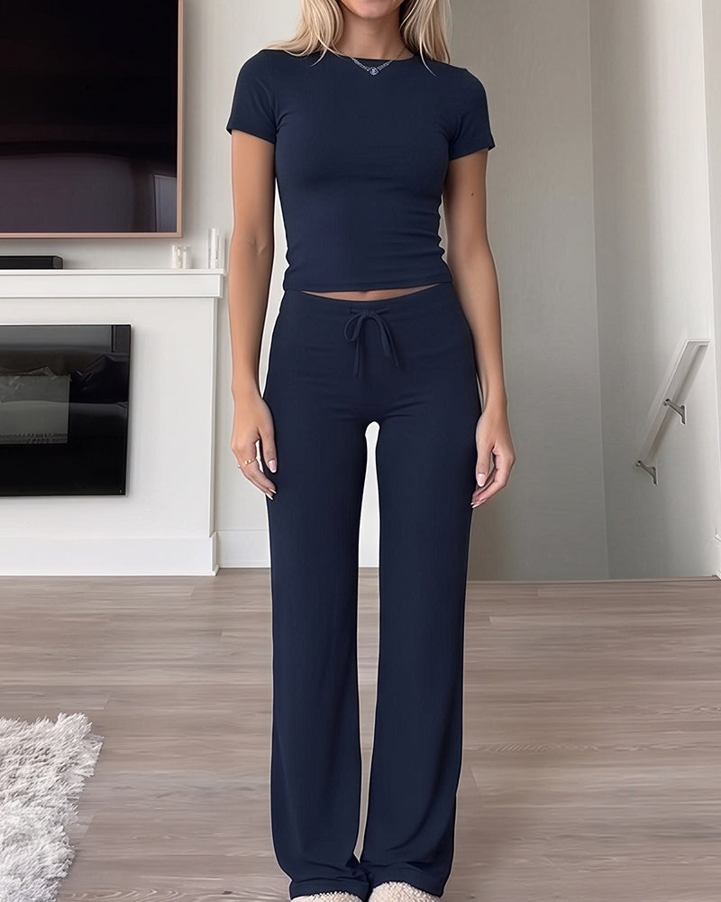 Short Sleeve Drawstring Lounge Set