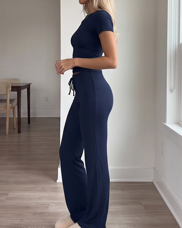 Short Sleeve Drawstring Lounge Set