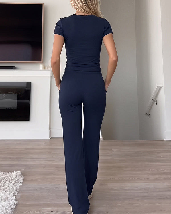 Short Sleeve Drawstring Lounge Set