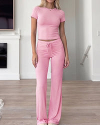 Short Sleeve Drawstring Lounge Set