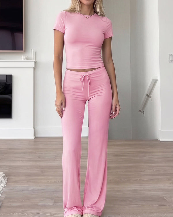 Short Sleeve Drawstring Lounge Set