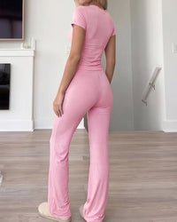 Short Sleeve Drawstring Lounge Set
