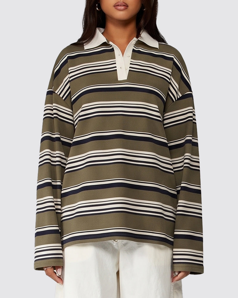 Vintage Striped Polo Sweatshirt