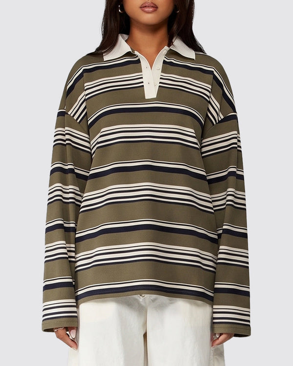 Vintage Striped Polo Sweatshirt