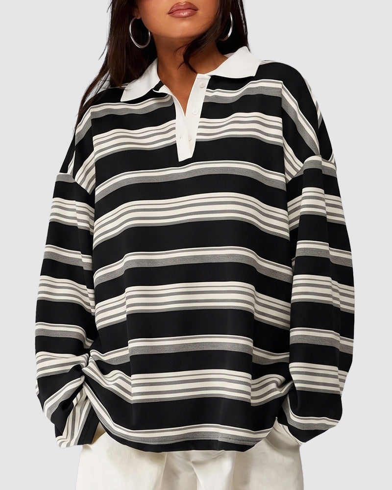 Vintage Striped Polo Sweatshirt
