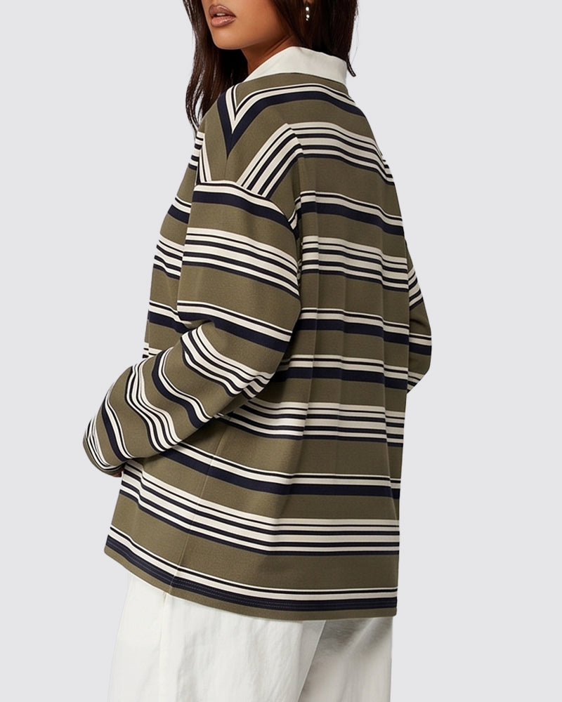 Vintage Striped Polo Sweatshirt