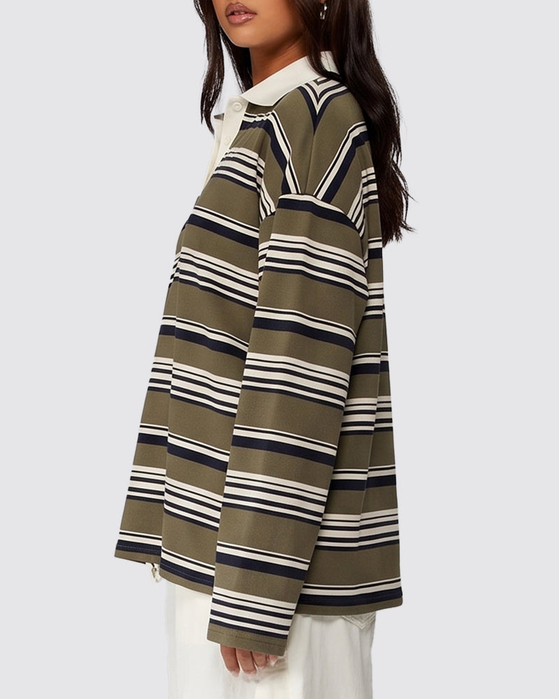 Vintage Striped Polo Sweatshirt