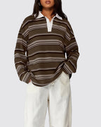 Vintage Striped Polo Sweatshirt