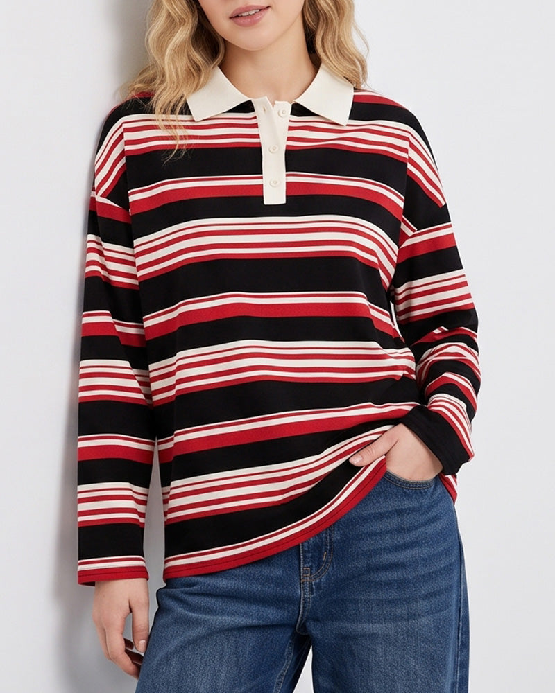 Vintage Striped Polo Sweatshirt
