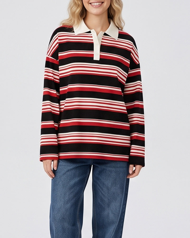 Vintage Striped Polo Sweatshirt