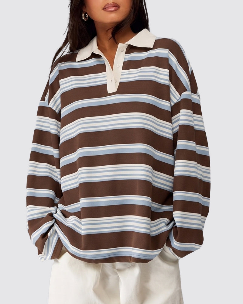 Vintage Striped Polo Sweatshirt