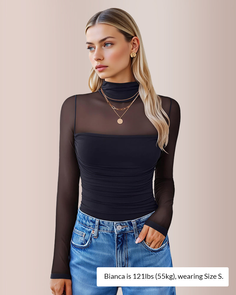 Body moldeador de manga larga con cuello de tortuga