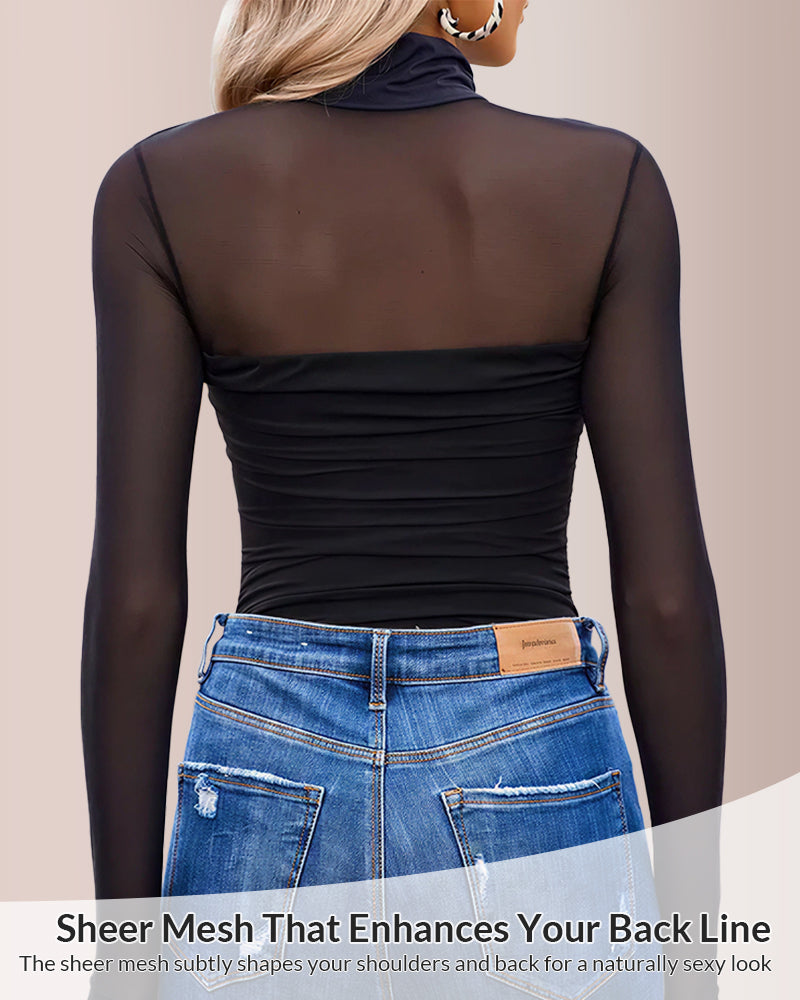 Body moldeador de manga larga con cuello de tortuga