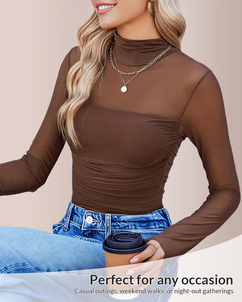 Body moldeador de manga larga con cuello de tortuga