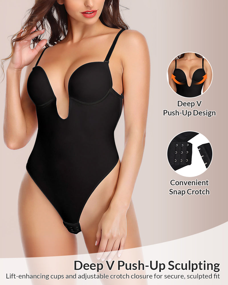 Deep-Plunge Backless Shapewear Bodysuit