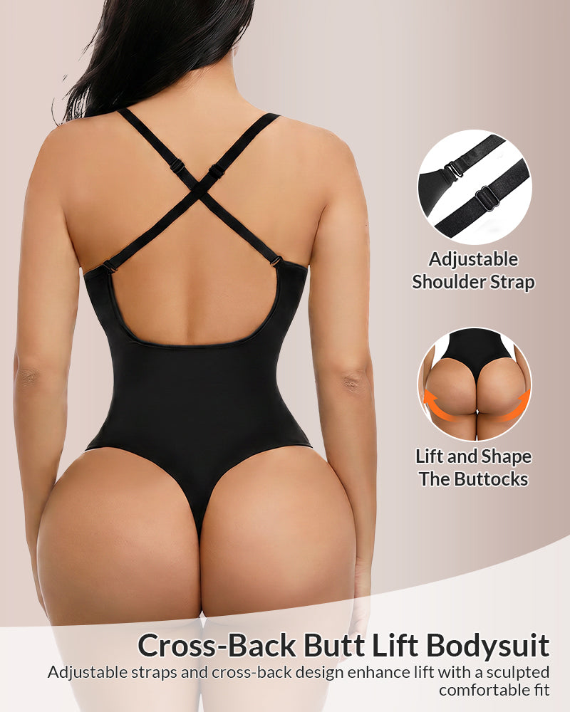 Deep-Plunge Backless Shapewear Bodysuit