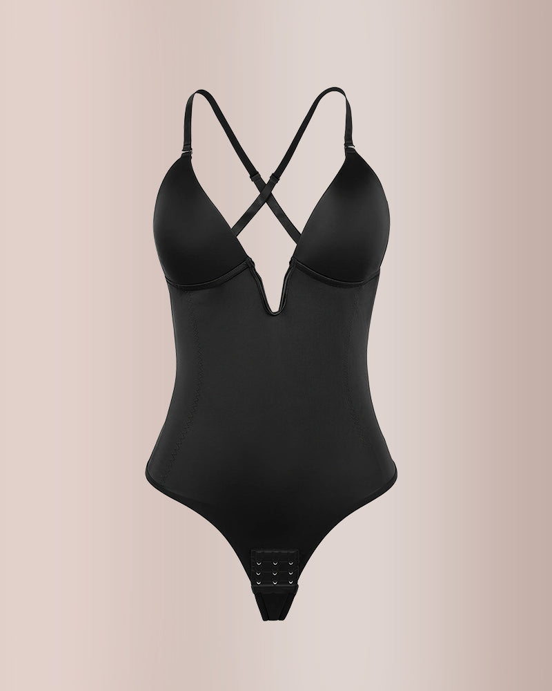 Deep-Plunge Backless Shapewear Bodysuit