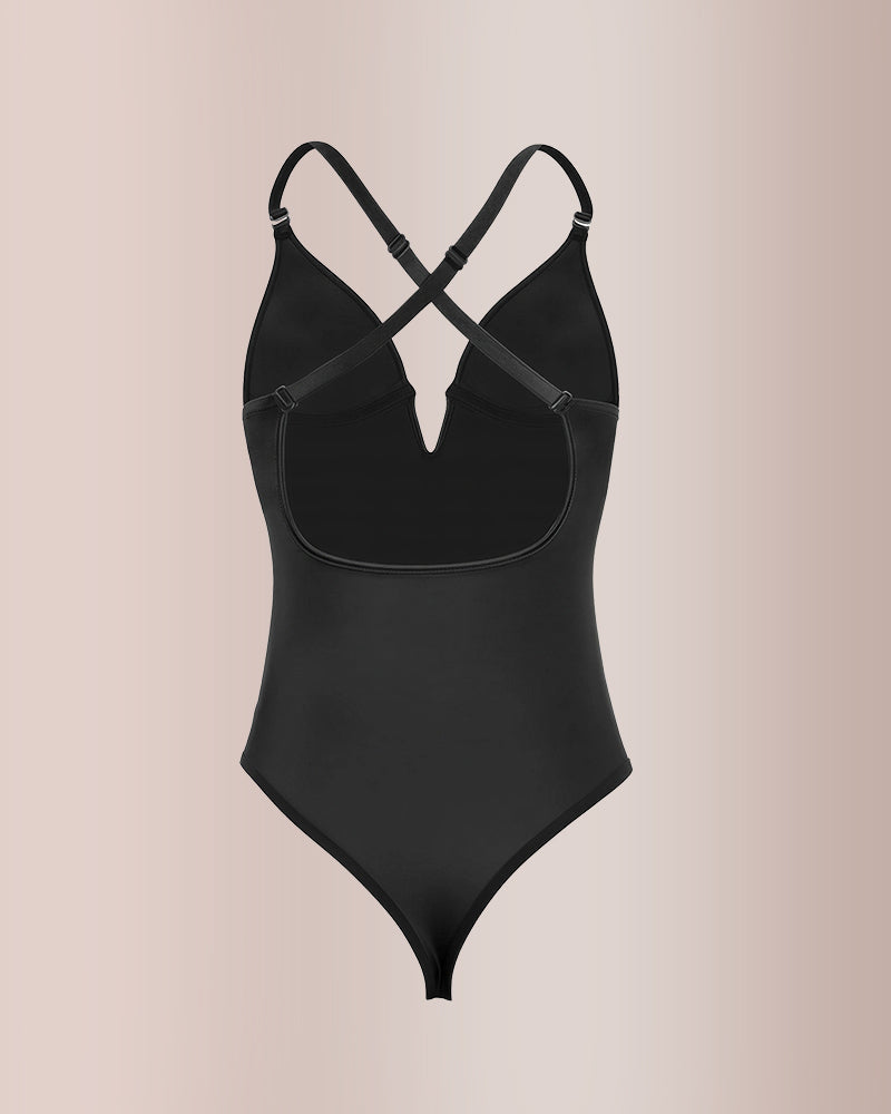 Deep-Plunge Backless Shapewear Bodysuit