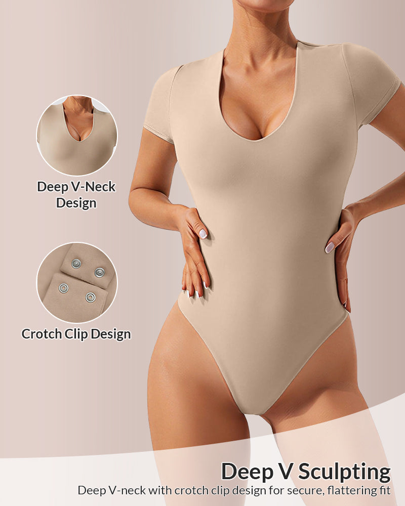 Seamless Deep-V Short Sleeve Bodysuit
