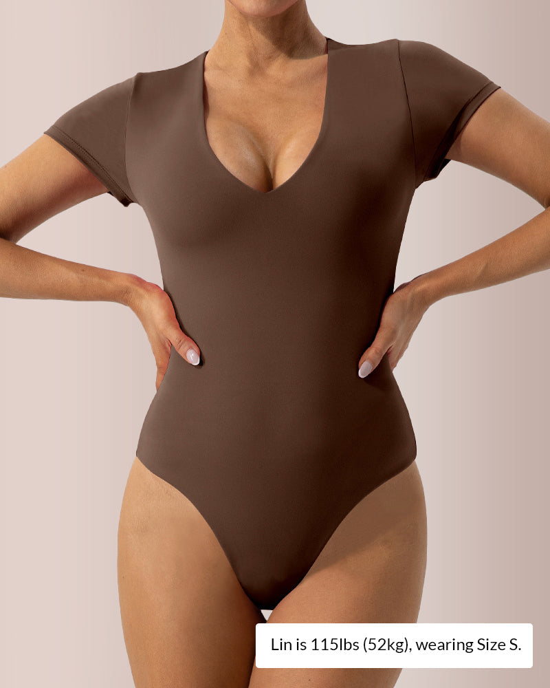 Seamless Deep-V Short Sleeve Bodysuit