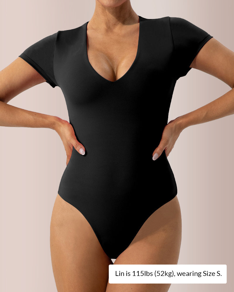 Seamless Deep-V Short Sleeve Bodysuit
