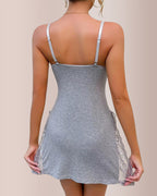 Lace Trim Slit Bowknot Sleep Dress