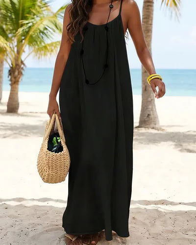 Solid Color Backless Cami Dress