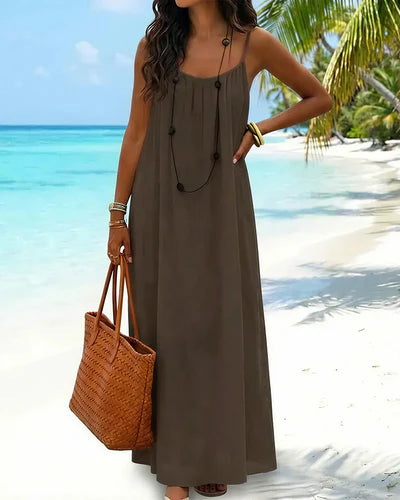 Solid Color Backless Cami Dress