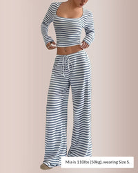 Stripe Square Neck Crop Top & Wide Leg Pants Set