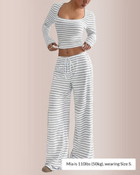Stripe Square Neck Crop Top & Wide Leg Pants Set