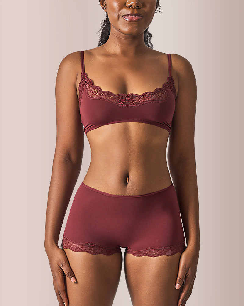Lace Trim Wirefree Lightweight Underwear Set