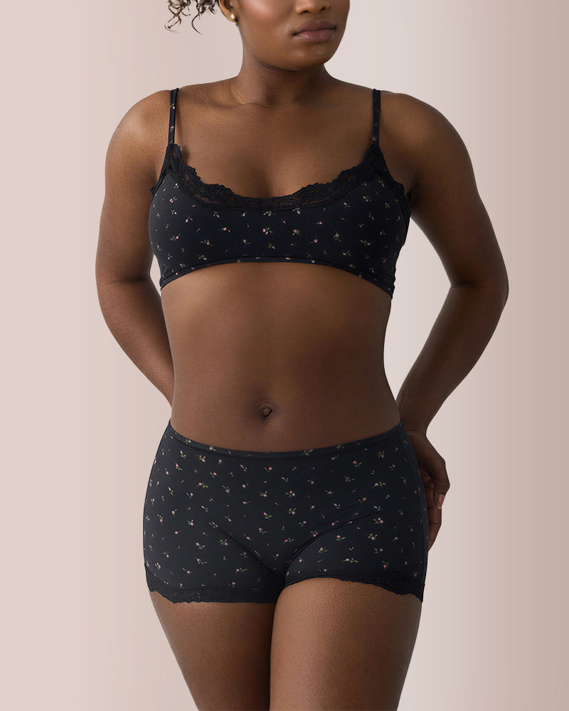 Lace Trim Wirefree Lightweight Underwear Set