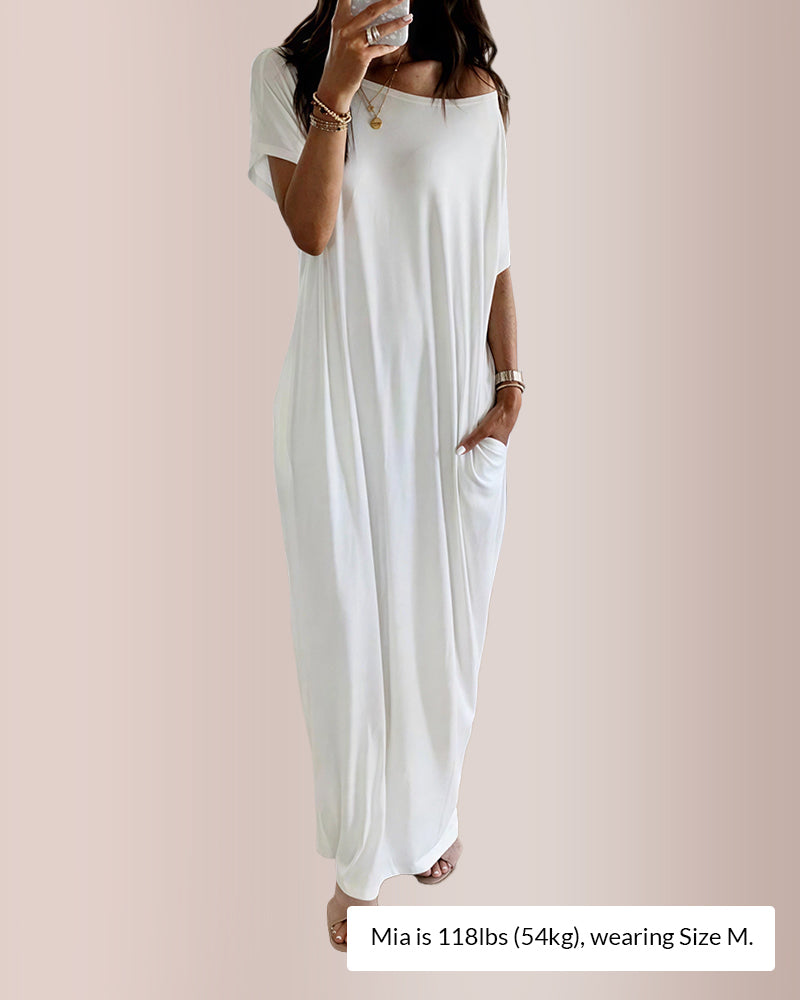 Vestido de estar por casa liso con mangas de murciélago