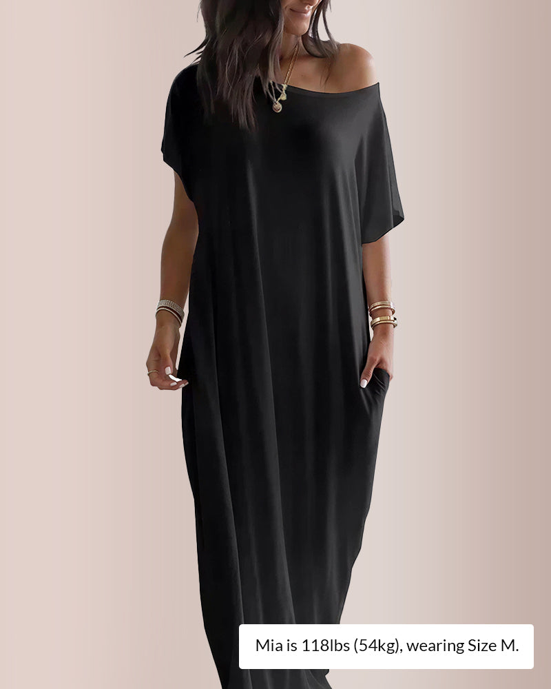 Vestido de estar por casa liso con mangas de murciélago