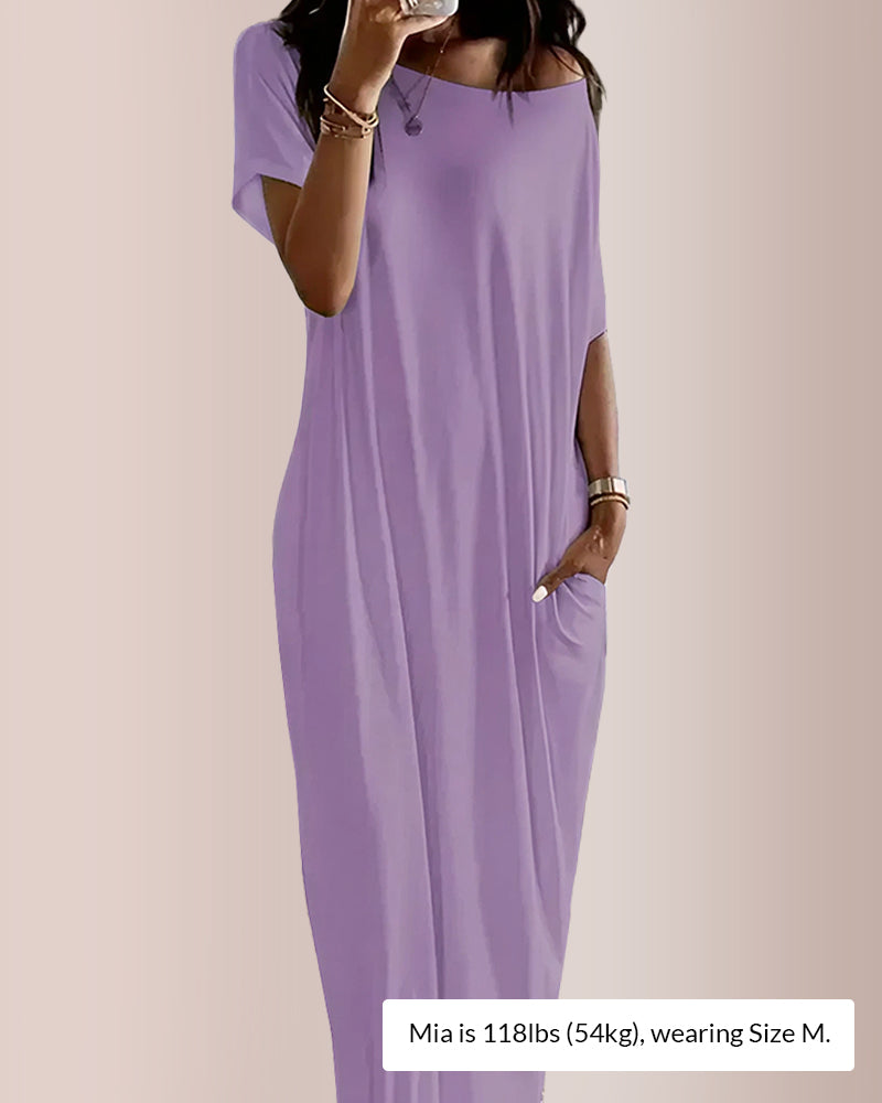 Vestido de estar por casa liso con mangas de murciélago