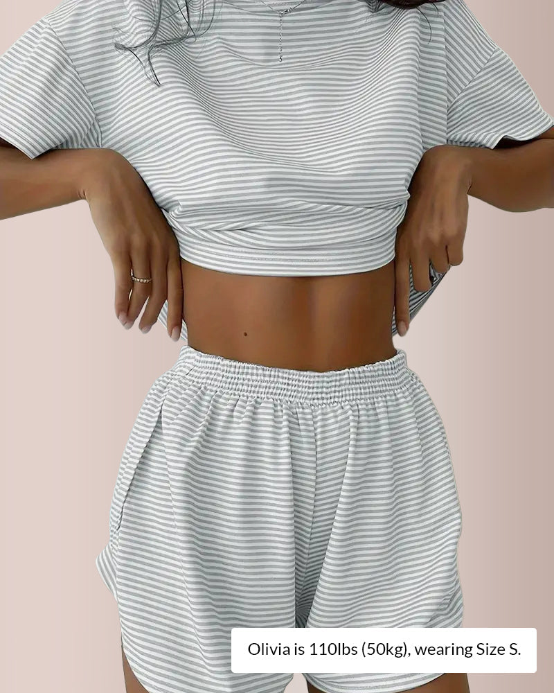 Striped Tee & Split Shorts PJ Set