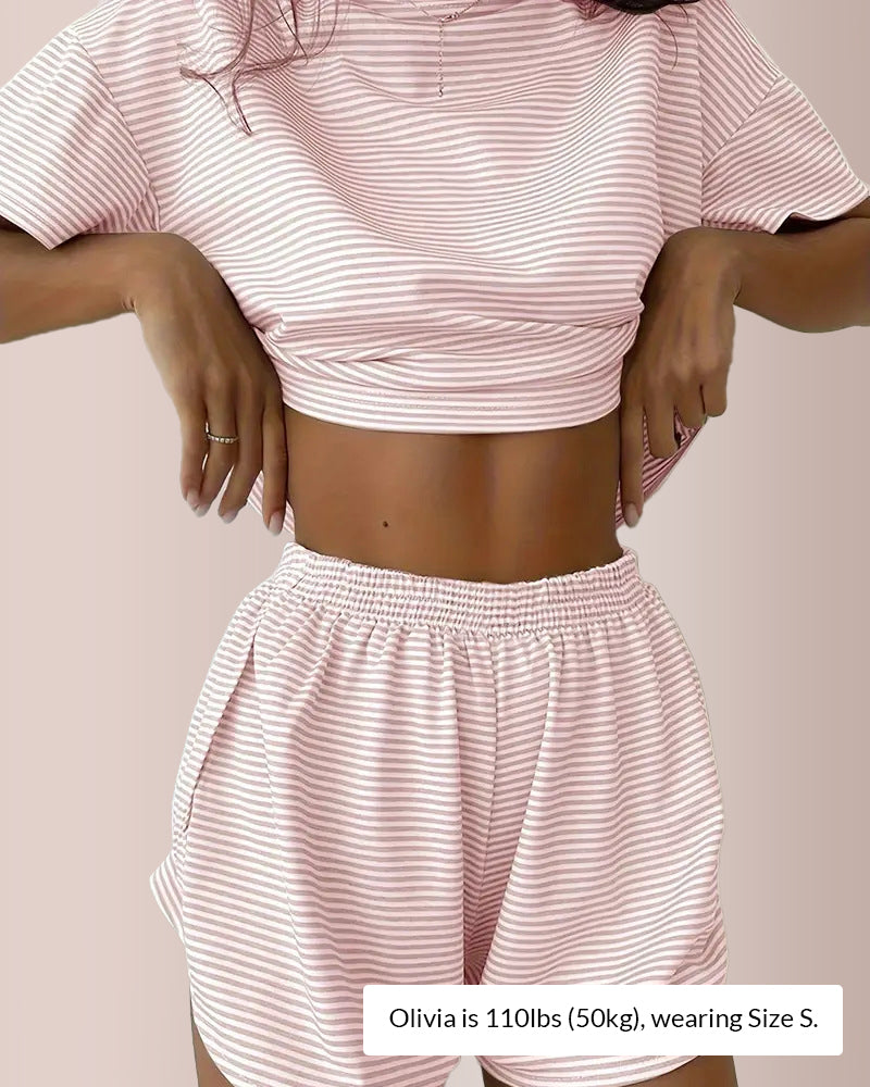 Striped Tee & Split Shorts PJ Set