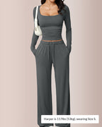 Square Neck Crop Top & Wide Leg Pants Set