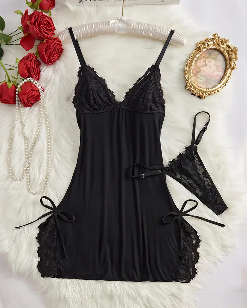 Lace Trim Cami Nightdress & Thong Set