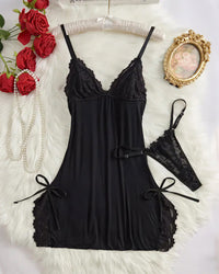 Lace Trim Cami Nightdress & Thong Set