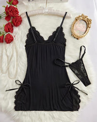 Lace Trim Cami Nightdress & Thong Set