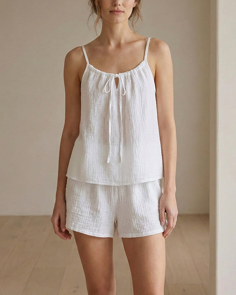 Lightweight Crinkle Cotton Cami & Shorts Loungewear Set