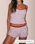 Cherry Print Contrast Binding Pajama Set