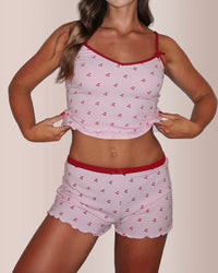 Cherry Print Contrast Binding Pajama Set